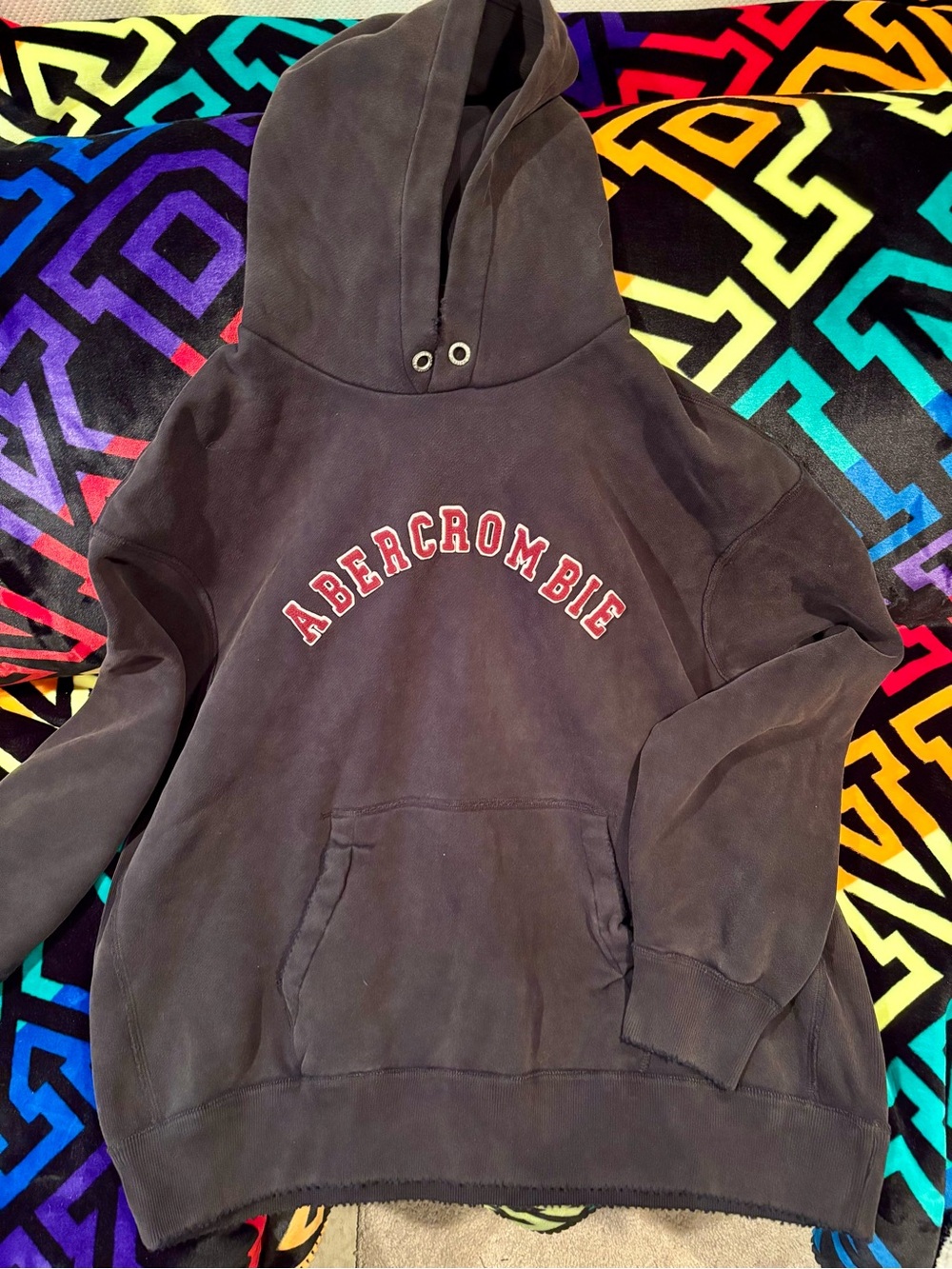 Abercrombie Navy Pullover Hoodie with Red Logo